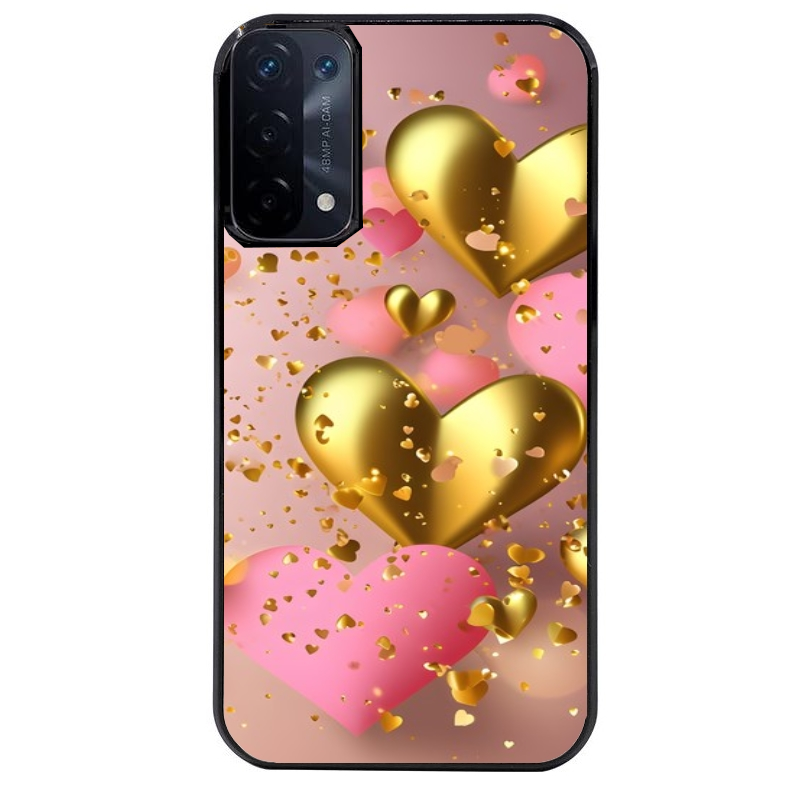 Coque noire taperso pour OPPO A54 et A74 5G avec motif coeur rose protection antichoc personnalisée