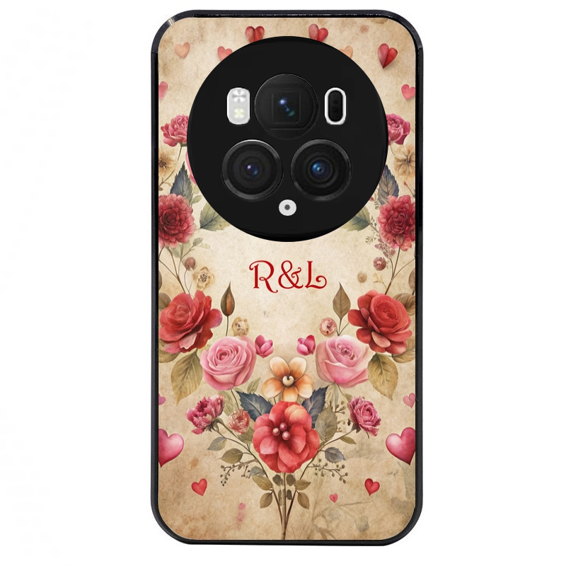 Coque noire taperso pour Magic 5 6 LITE et PRO avec motif coeur vintage et initiales personnalisee protection antichoc personnalisée