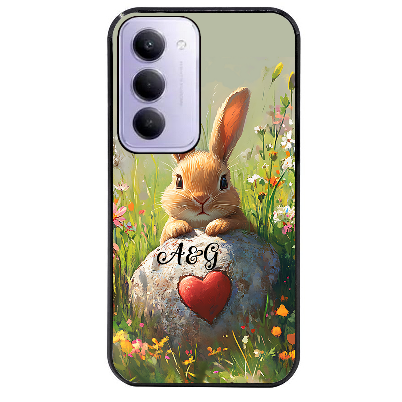 Coque noire taperso pour Redmi 15 4G et 5G avec motif lapin et fleurs personnalisee protection antichoc personnalisée