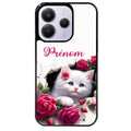 Coque noire taperso pour Redmi Note 14 et PRO PLUS 4G 5G avec motif chat fleurs personnalisee protection antichoc personnalisée