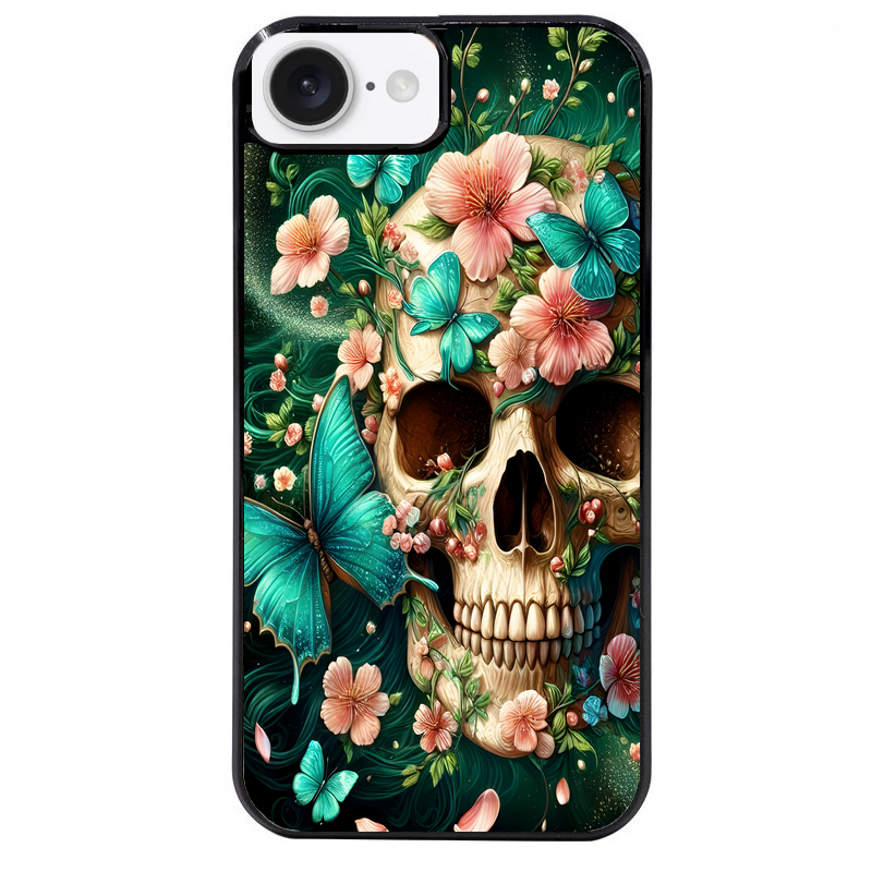 Coque noire taperso pour Iphone 16 16E PLUS MAX PRO avec motif tete de mort skull printemps protection antichoc personnalisée