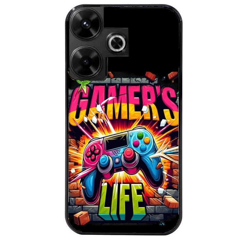 Coque noire taperso pour POCO M6 4G avec motif gamer life protection antichoc personnalisée