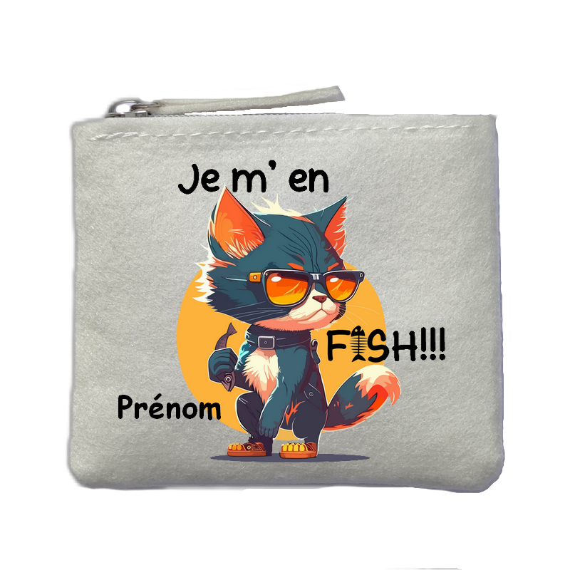 Porte monnaie personnalisé chat jmen fish ivoire en feutrine en feutrine ivoire