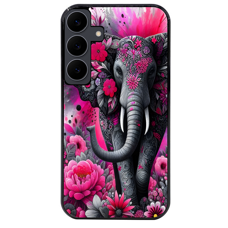 Coque noire taperso pour galaxy A06 A16 A26 A36 A56 avec motif elephant et fleurs protection antichoc personnalisée