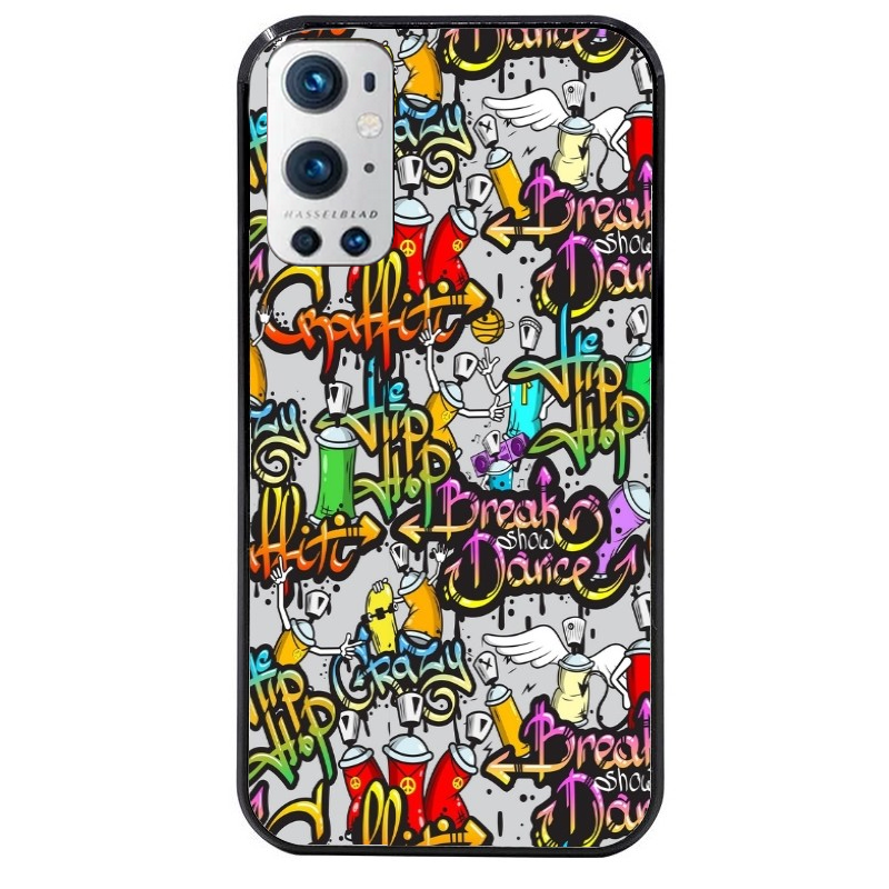 Coque noire taperso pour OnePlus 9 et 9 PRO avec motif tag et graffiti protection antichoc personnalisée