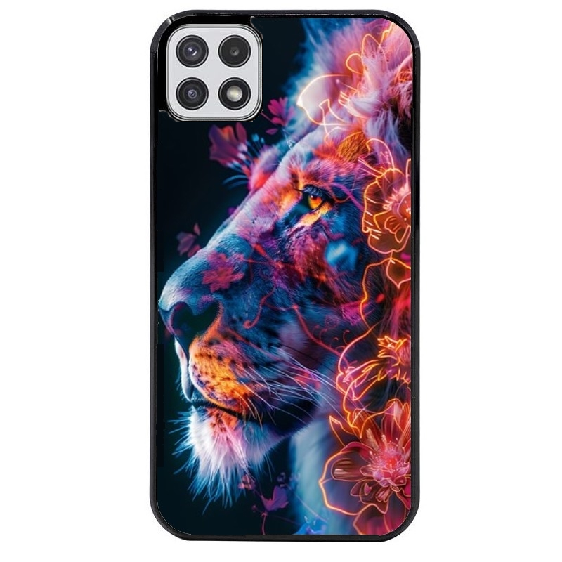 Coque noire taperso pour galaxy A22 A32 A52 A52S 4G 5G  avec motif lion fluo protection antichoc personnalisée