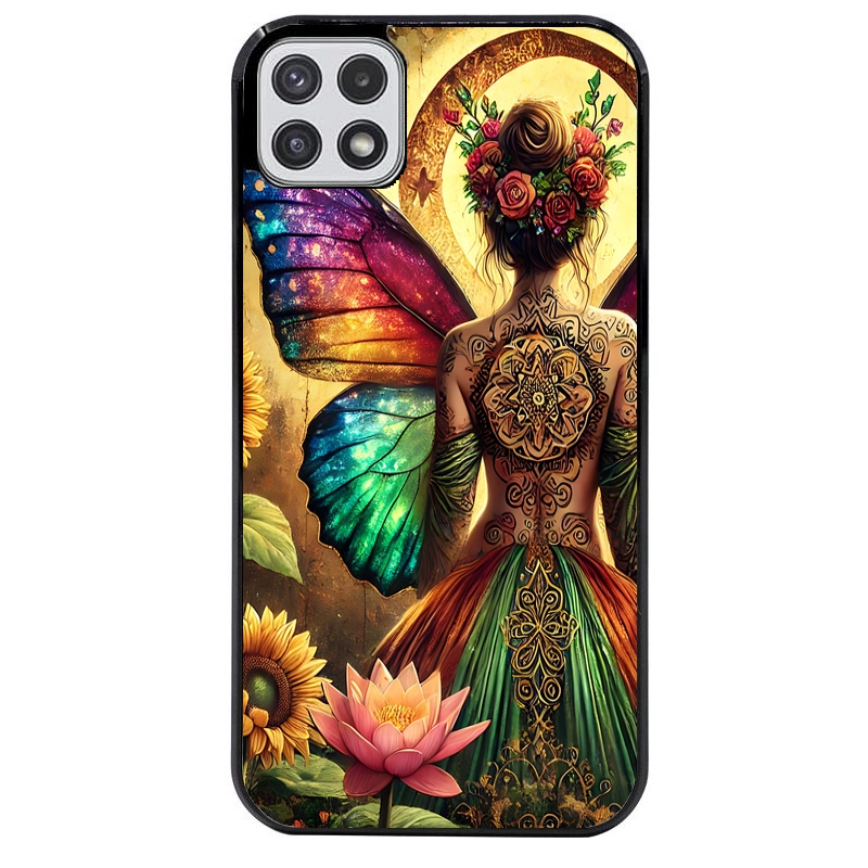Coque noire taperso pour galaxy A22 A32 A52 A52S 4G 5G  avec motif fee et fleurs protection antichoc personnalisée