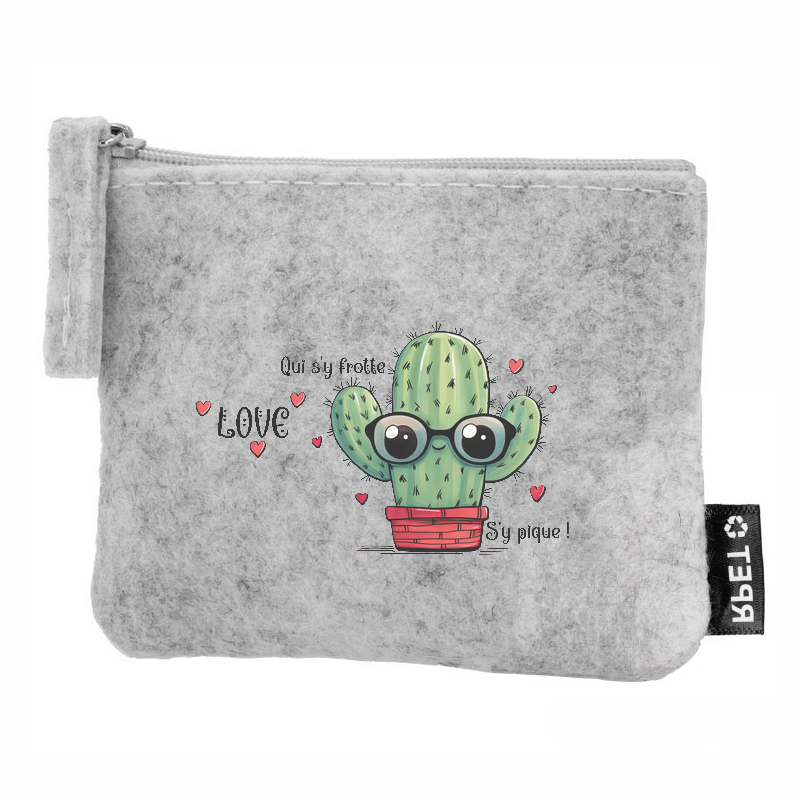 Porte monnaie cactus love en feutrine en feutrine