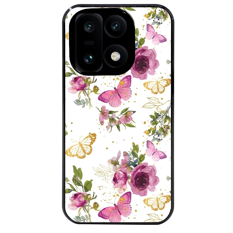 Coque noire taperso pour OnePlus 15 avec motif fleur et papillon protection antichoc personnalisée
