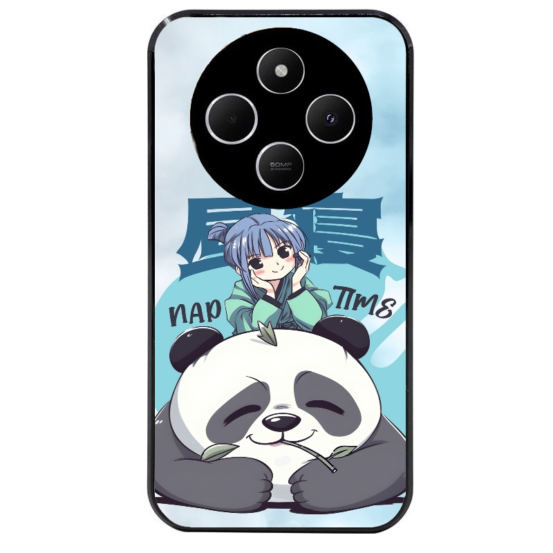 Coque noire taperso pour POCO C75 avec motif panda anime protection antichoc personnalisée