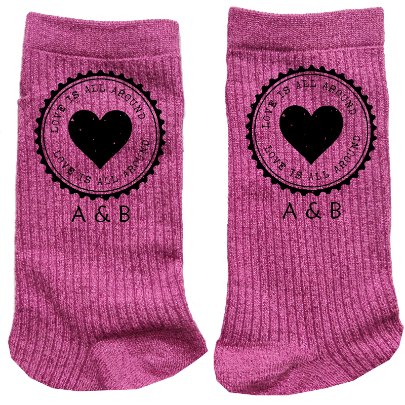 Chaussettes personnalisées paillettes rose motif love around