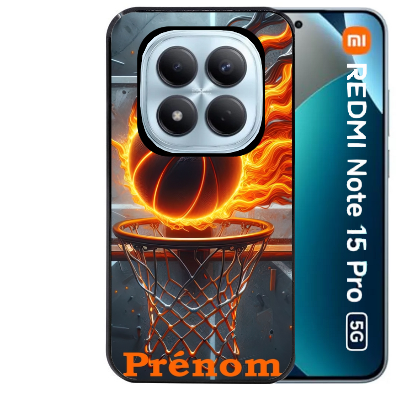 Coque noire taperso pour Redmi Note 15 et PRO PLUS 4G 5G avec motif basket flamme personnalisee protection antichoc personnalisée
