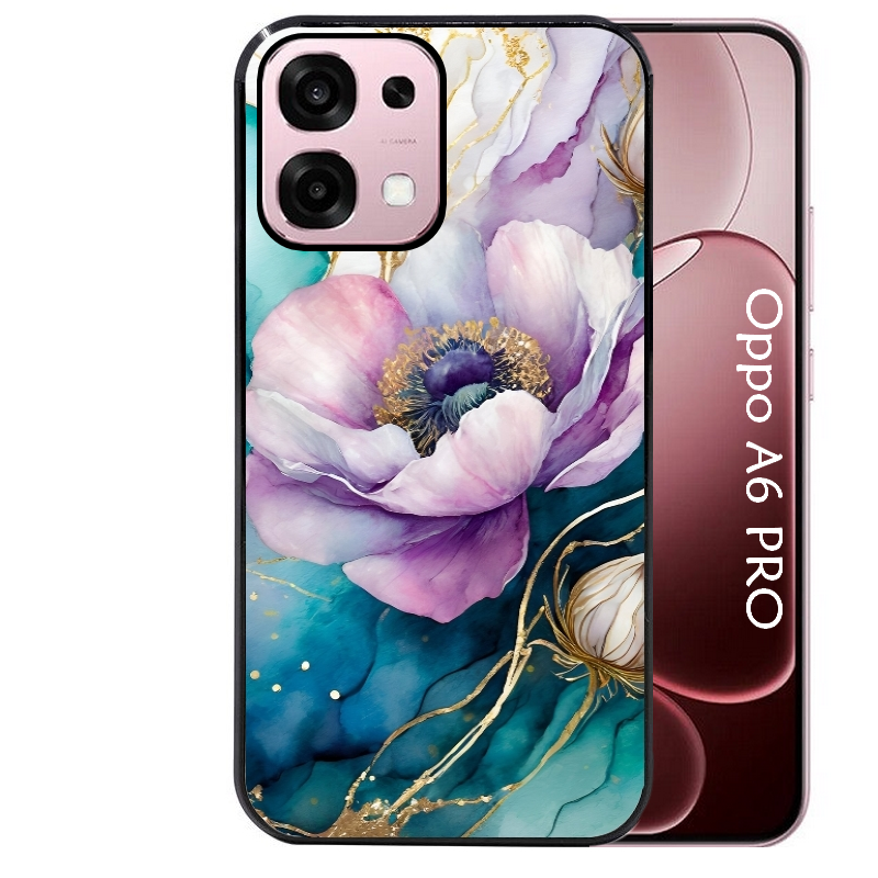 Coque noire taperso pour OPPO A6 PRO 4G et 5G avec motif marbre fleur protection antichoc personnalisée