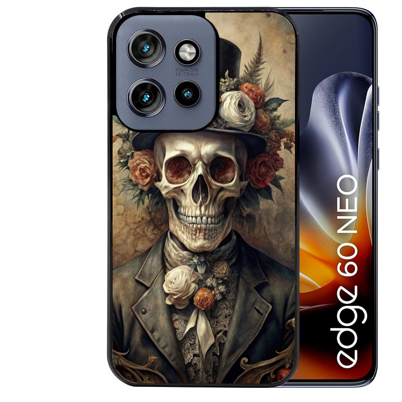 Coque noire taperso pour Moto Edge 60 et Neo Fusion Pro avec motif tete de mort chapeau protection antichoc personnalisée