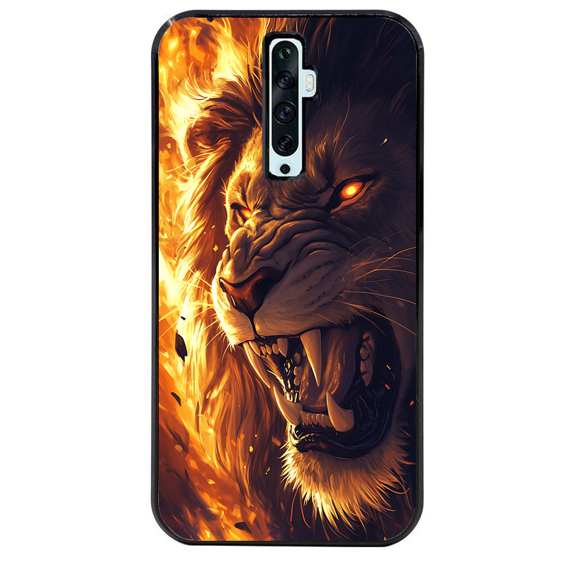 Coque noire taperso pour OPPO Reno 2 et 2Z avec motif lion flamme protection antichoc personnalisée