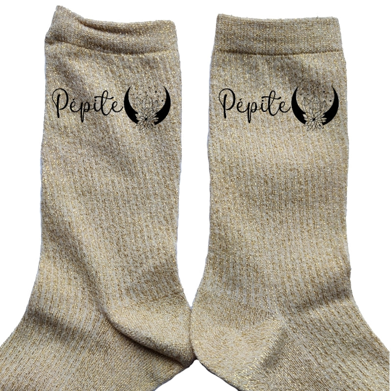 Chaussettes paillettes doré motif pépite
