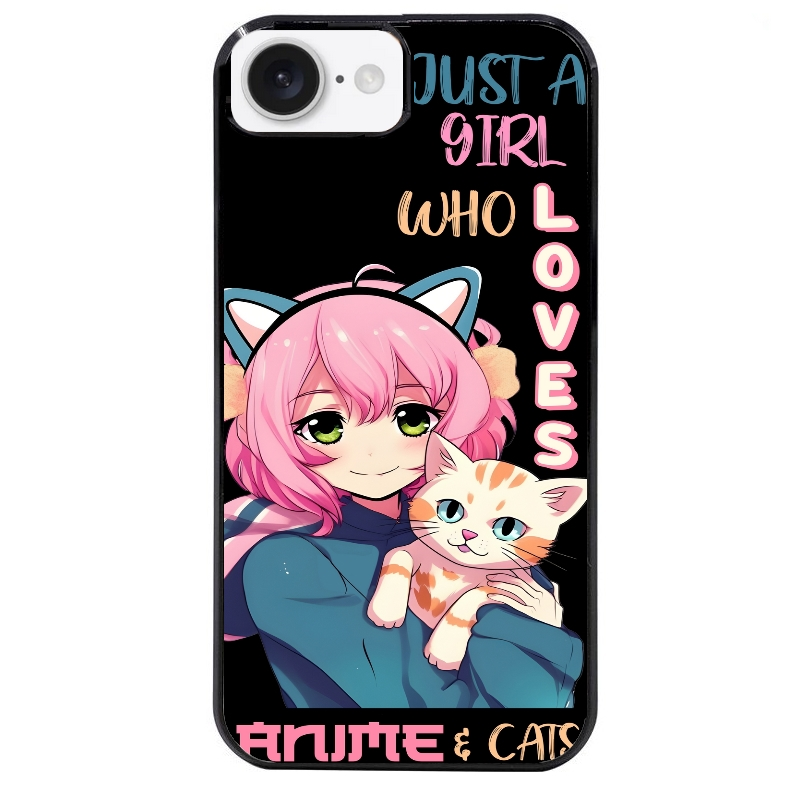 Coque noire taperso pour Iphone 16 16E PLUS MAX PRO avec motif anime et chat protection antichoc personnalisée