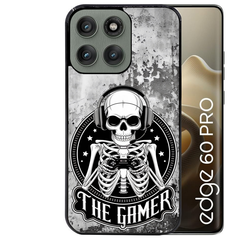 Coque noire taperso pour Moto Edge 60 et Neo Fusion Pro avec motif tete de mort gamer beton protection antichoc personnalisée