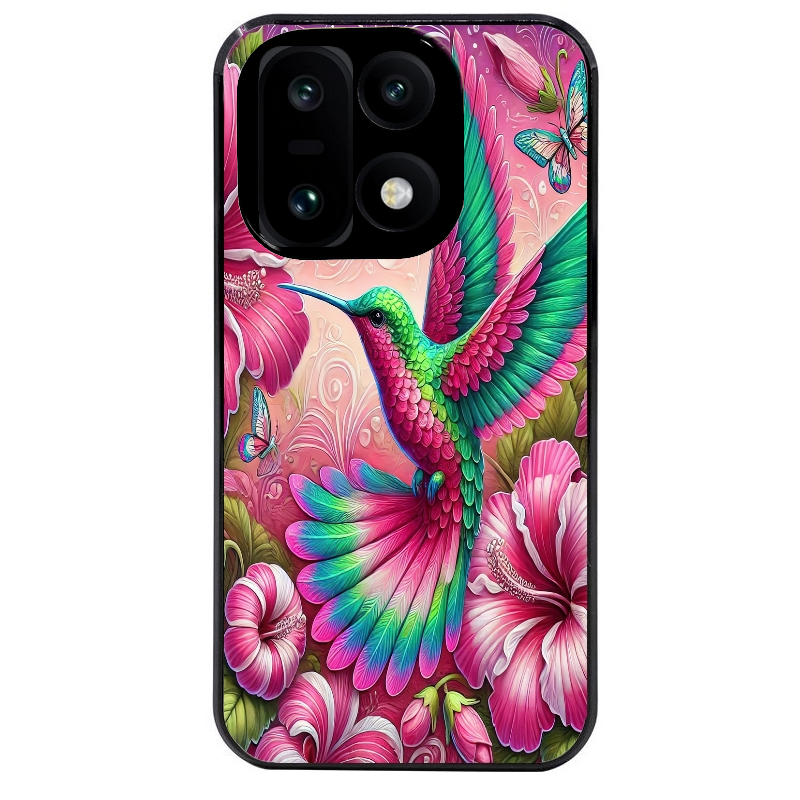 Coque noire taperso pour OnePlus 15 avec motif colibri et fleurs protection antichoc personnalisée