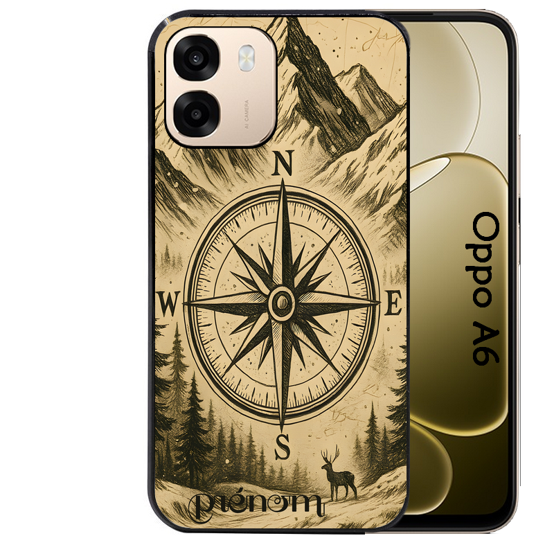 Coque noire taperso pour OPPO A6 A6X 4G et 5G avec motif voyage et boussole protection antichoc personnalisée