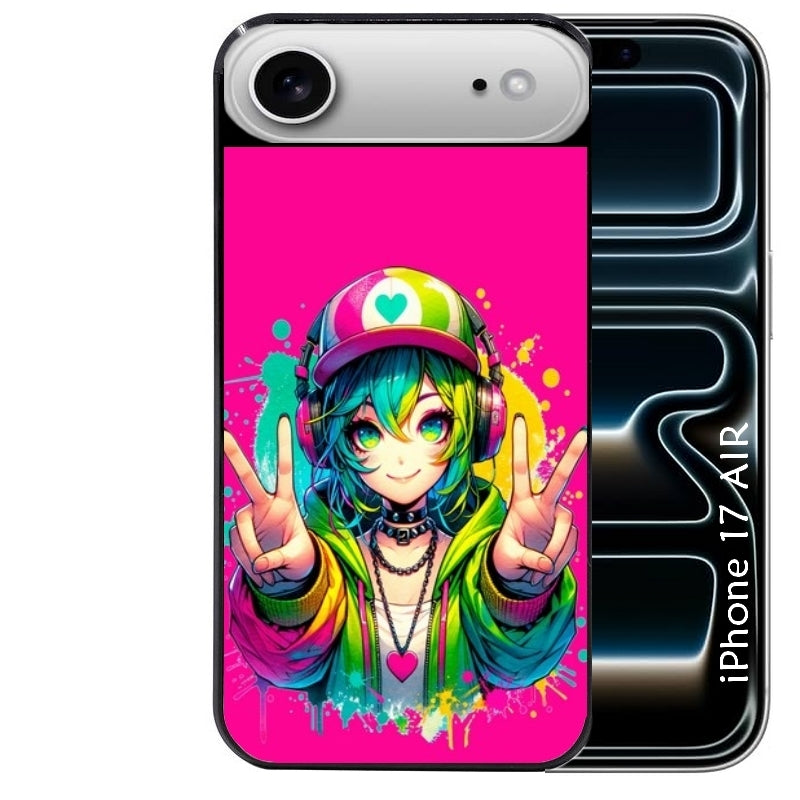 Coque noire taperso pour Iphone 17 17E AIR MAX PRO avec motif anime manga et tag protection antichoc personnalisée