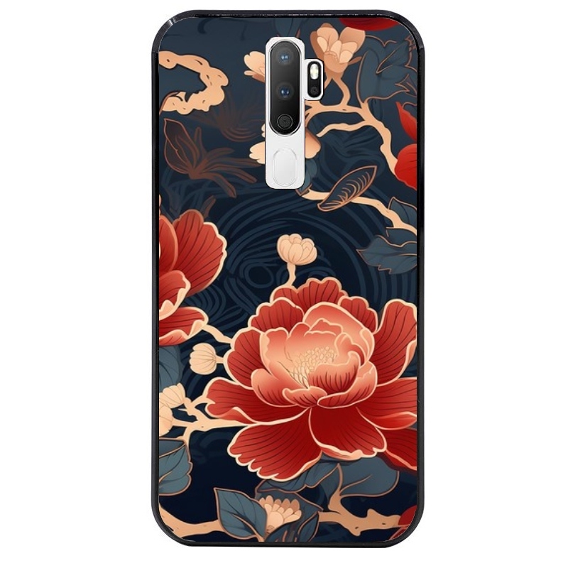Coque noire taperso pour OPPO A5 A9 2020 avec motif fleur japan protection antichoc personnalisée