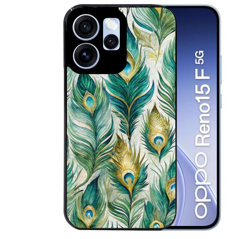 Coque noire taperso pour OPPO Reno 15 et F FS 5G avec motif paon plumes protection antichoc personnalisée