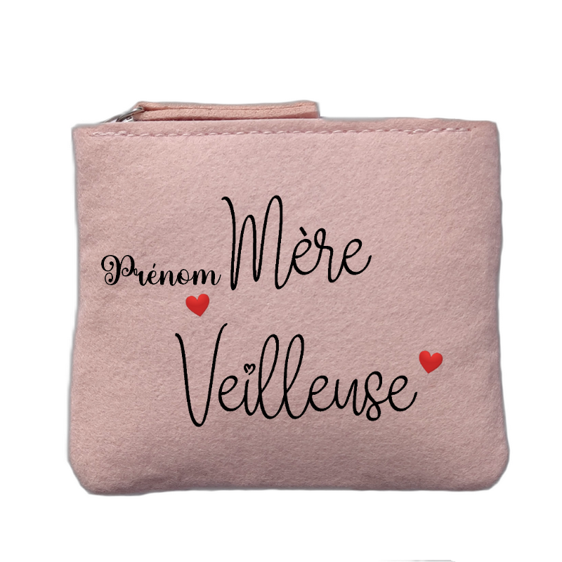 Porte monnaie personnalisé motif maman merveilleuse coeur rose clair en feutrine en feutrine