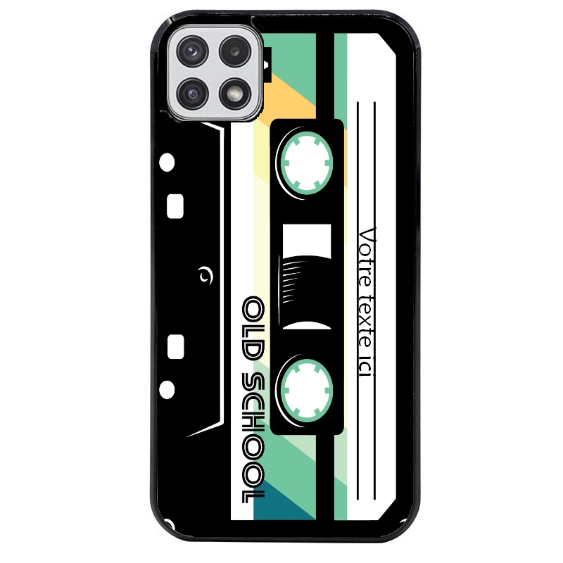 Coque noire taperso pour galaxy A22 A32 A52 A52S 4G 5G  personnalisable avec motif cassette vintage protection antichoc personnalisée