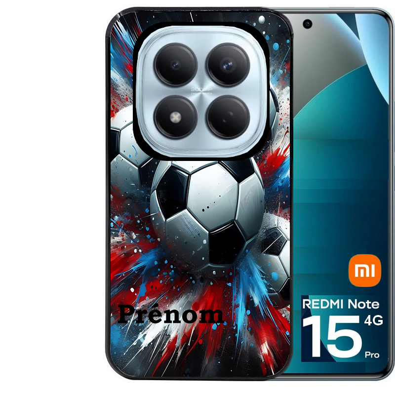 Coque noire taperso pour Redmi Note 15 et PRO PLUS 4G 5G avec motif foot tricolore personnalisee protection antichoc personnalisée