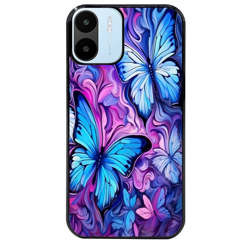 Coque noire taperso pour Redmi A1 et A2 avec motif papillon violet uv protection antichoc personnalisée