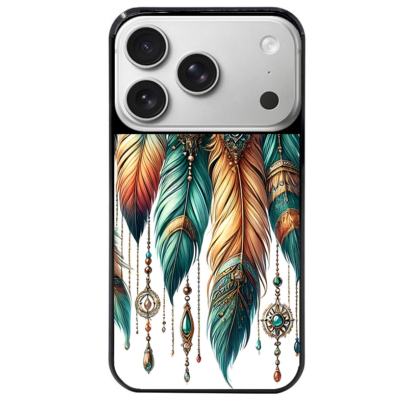 Coque noire taperso pour Iphone 17 17E AIR MAX PRO avec motif plumes et bijoux protection antichoc personnalisée
