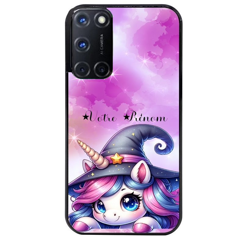 Coque noire taperso pour OPPO Reno 8 LITE avec motif licorne magic avec prenom protection antichoc personnalisée