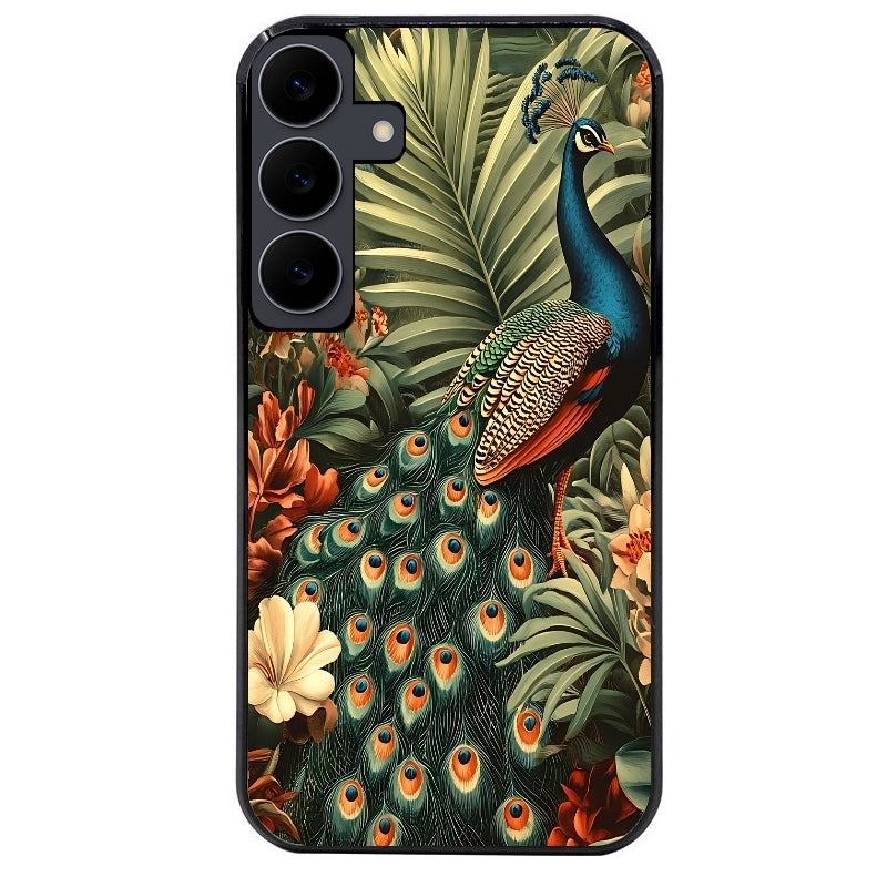 Coque noire taperso pour galaxy A06 A16 A26 A36 A56 avec motif paon tropical protection antichoc personnalisée