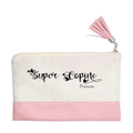 Pochette personnalisée motif super copine en toile et simili cuir personnalisée