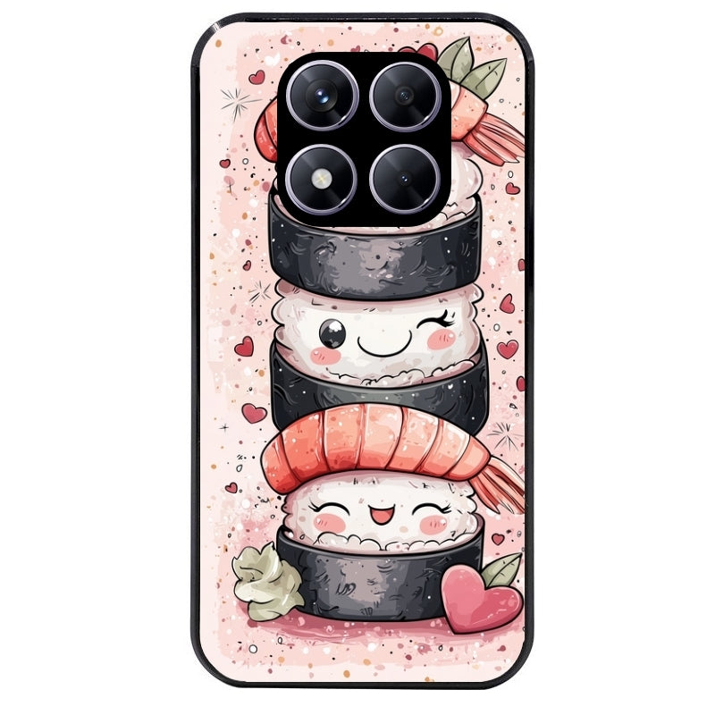 Coque noire taperso pour Redmi Note 14 et PRO PLUS 4G 5G avec motif sushi kawai anime protection antichoc personnalisée