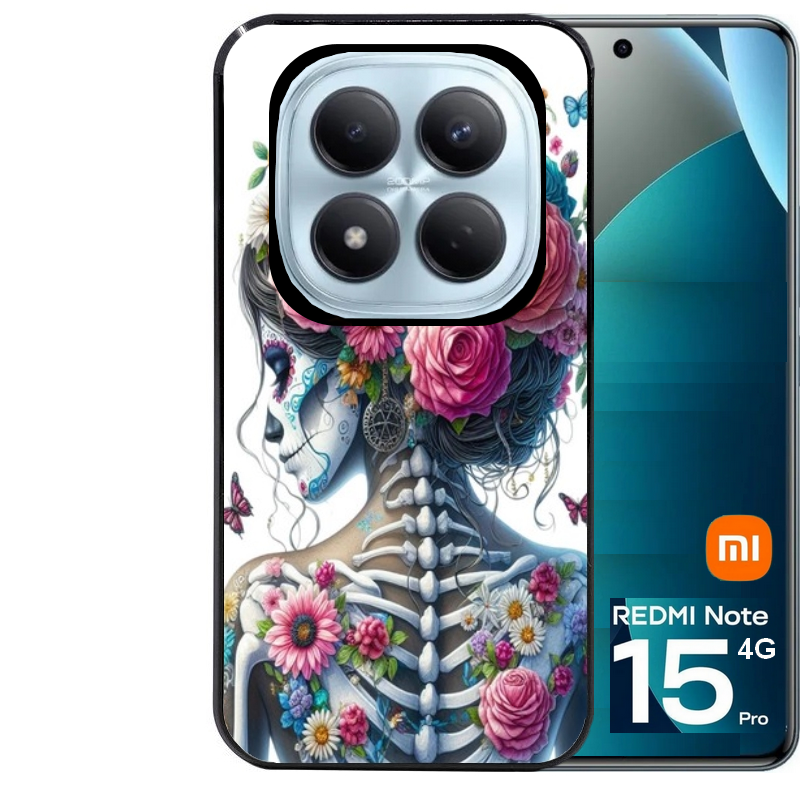 Coque noire taperso pour Redmi Note 15 et PRO PLUS 4G 5G avec motif tete de mort calavera papillon protection antichoc personnalisée