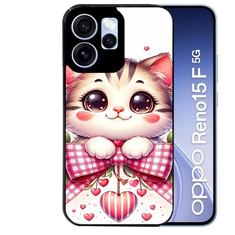 Coque noire taperso pour OPPO Reno 15 et F FS 5G avec motif chat noeud et coeur protection antichoc personnalisée