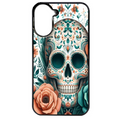 Coque noire taperso pour POCO C71 4G avec motif mort mexicaine turquoise protection antichoc personnalisée