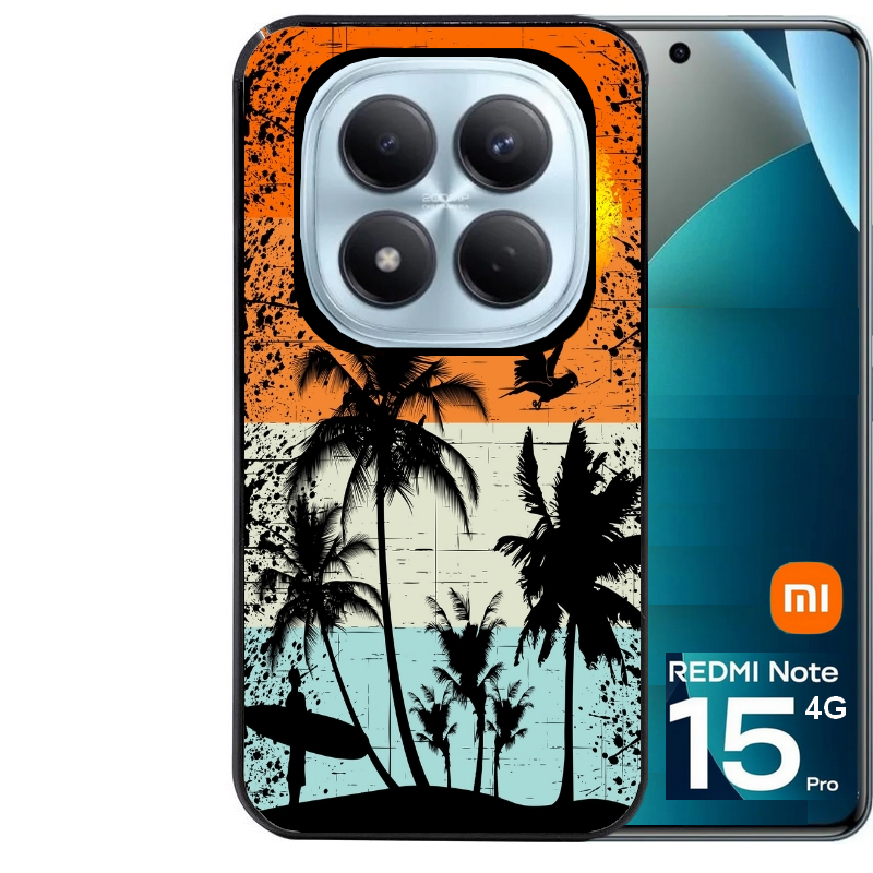 Coque noire taperso pour Redmi Note 15 et PRO PLUS 4G 5G avec motif hawai sun protection antichoc personnalisée