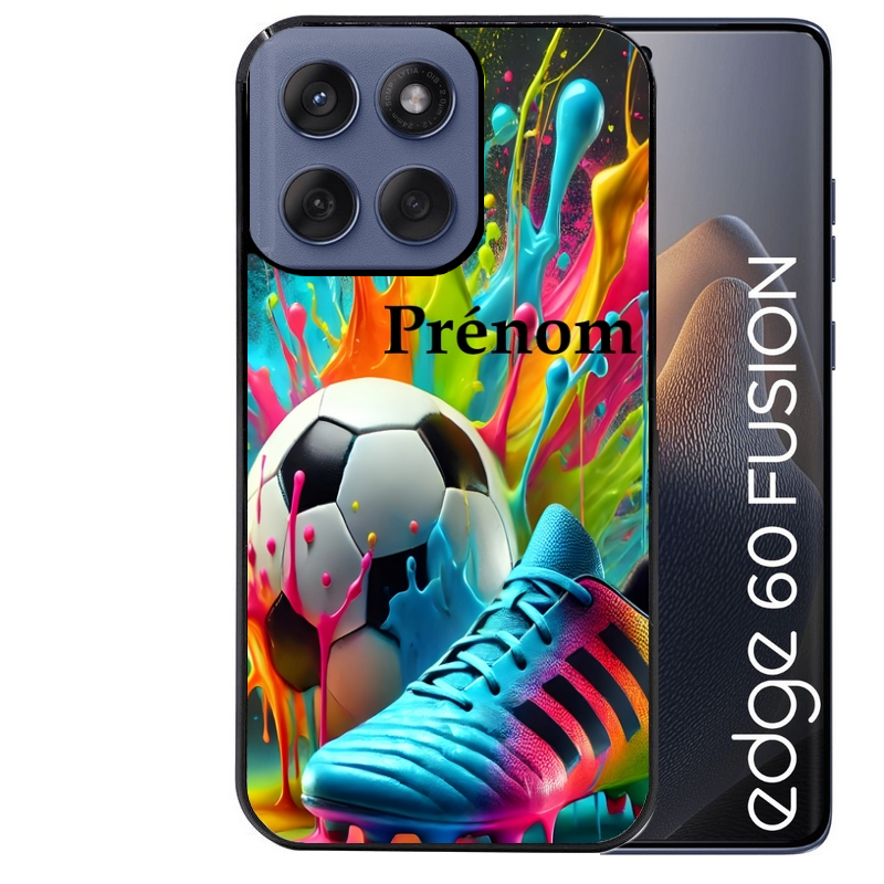 Coque noire taperso pour Moto Edge 60 et Neo Fusion Pro avec motif foot color personnalisee protection antichoc personnalisée