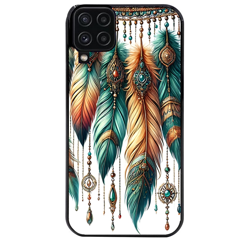 Coque noire taperso pour galaxy A22 A32 A52 A52S 4G 5G  avec motif plumes et bijoux protection antichoc personnalisée