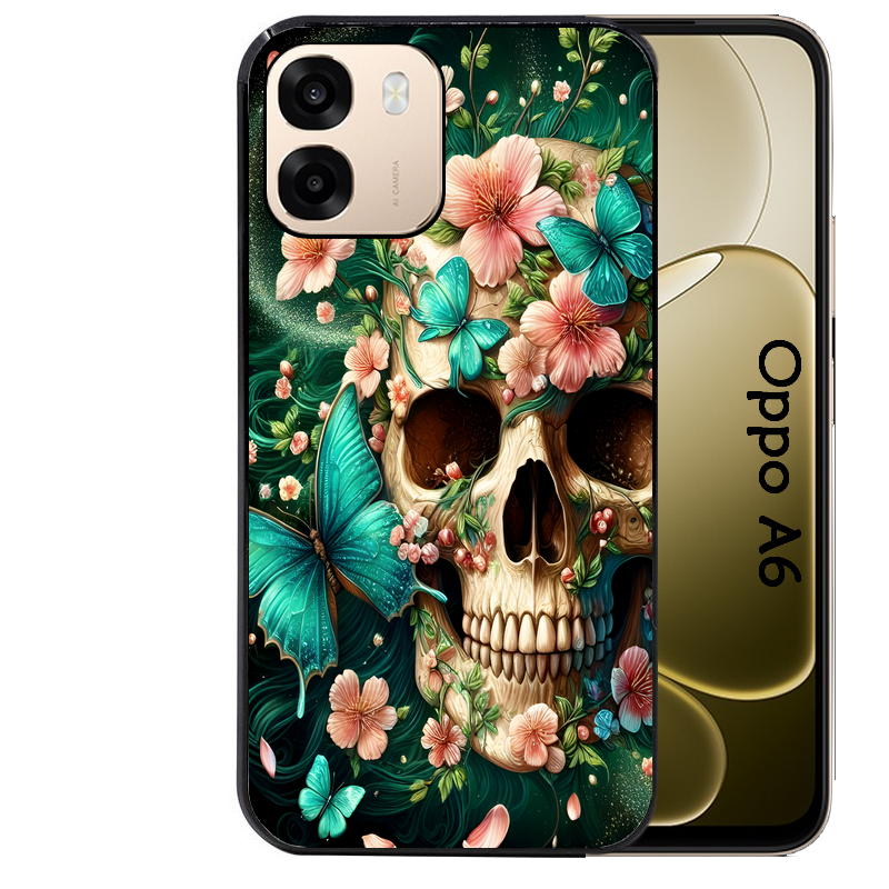Coque noire taperso pour OPPO A6 A6X 4G et 5G avec motif tete de mort skull printemps protection antichoc personnalisée