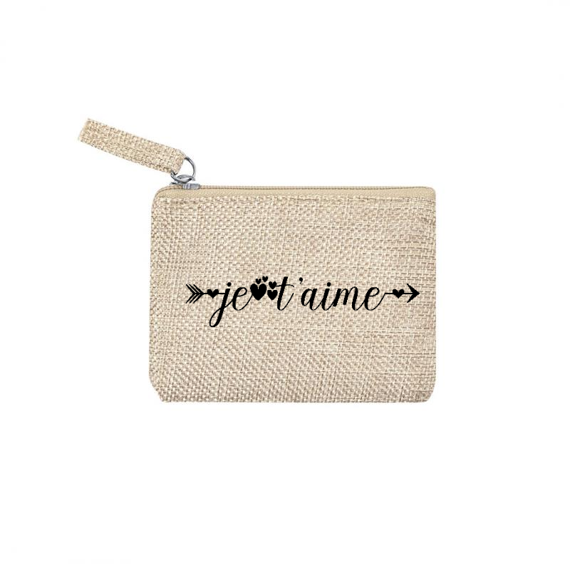 Pochette personnalisée je t'aime en jute et doré en jute et doré