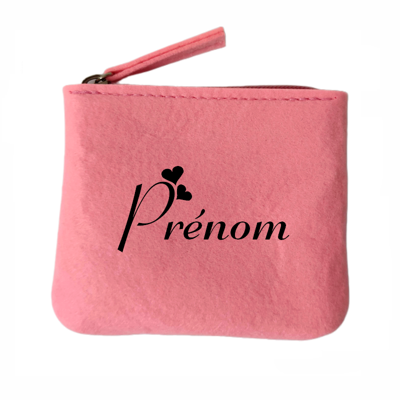 Porte monnaie avec votre prenom petit coeur en feutrine en feutrine
