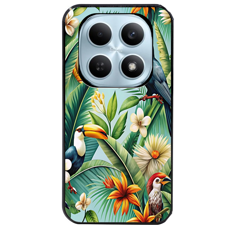 Coque noire taperso pour POCO M8 5G et PRO 5G avec motif perroquet tropical protection antichoc personnalisée
