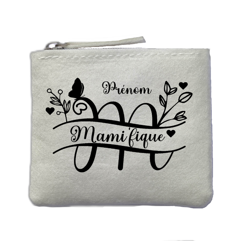 Porte monnaie personnalisé mamie magnifique ivoire en feutrine en feutrine ivoire