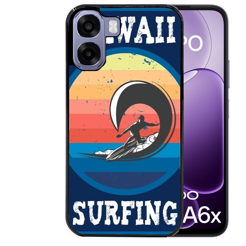 Coque noire taperso pour OPPO A6 A6X 4G et 5G avec motif hawaii et surf protection antichoc personnalisée