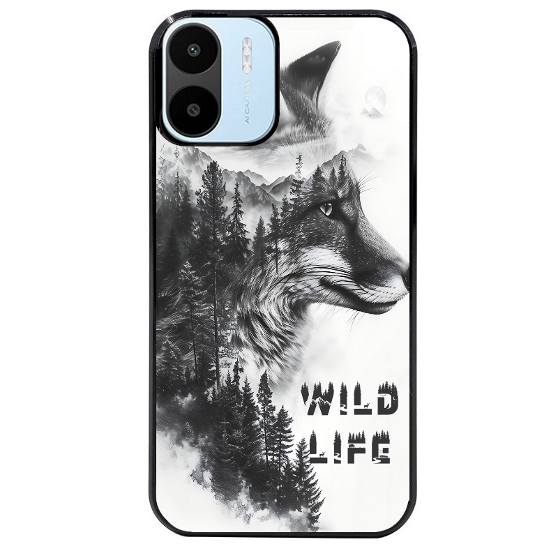 Coque noire taperso pour Redmi A1 et A2 avec motif renard fox wild protection antichoc personnalisée