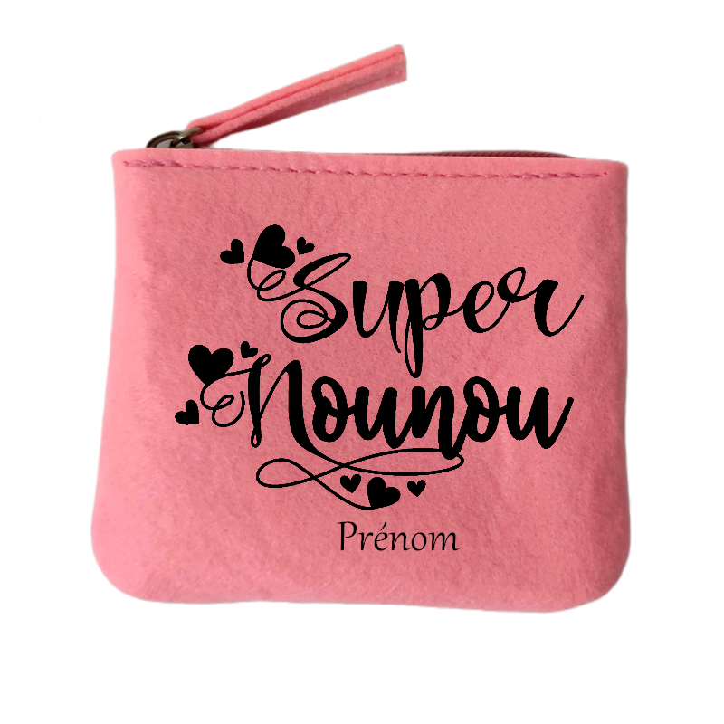 Porte monnaie personnalisé super nounou en feutrine en feutrine